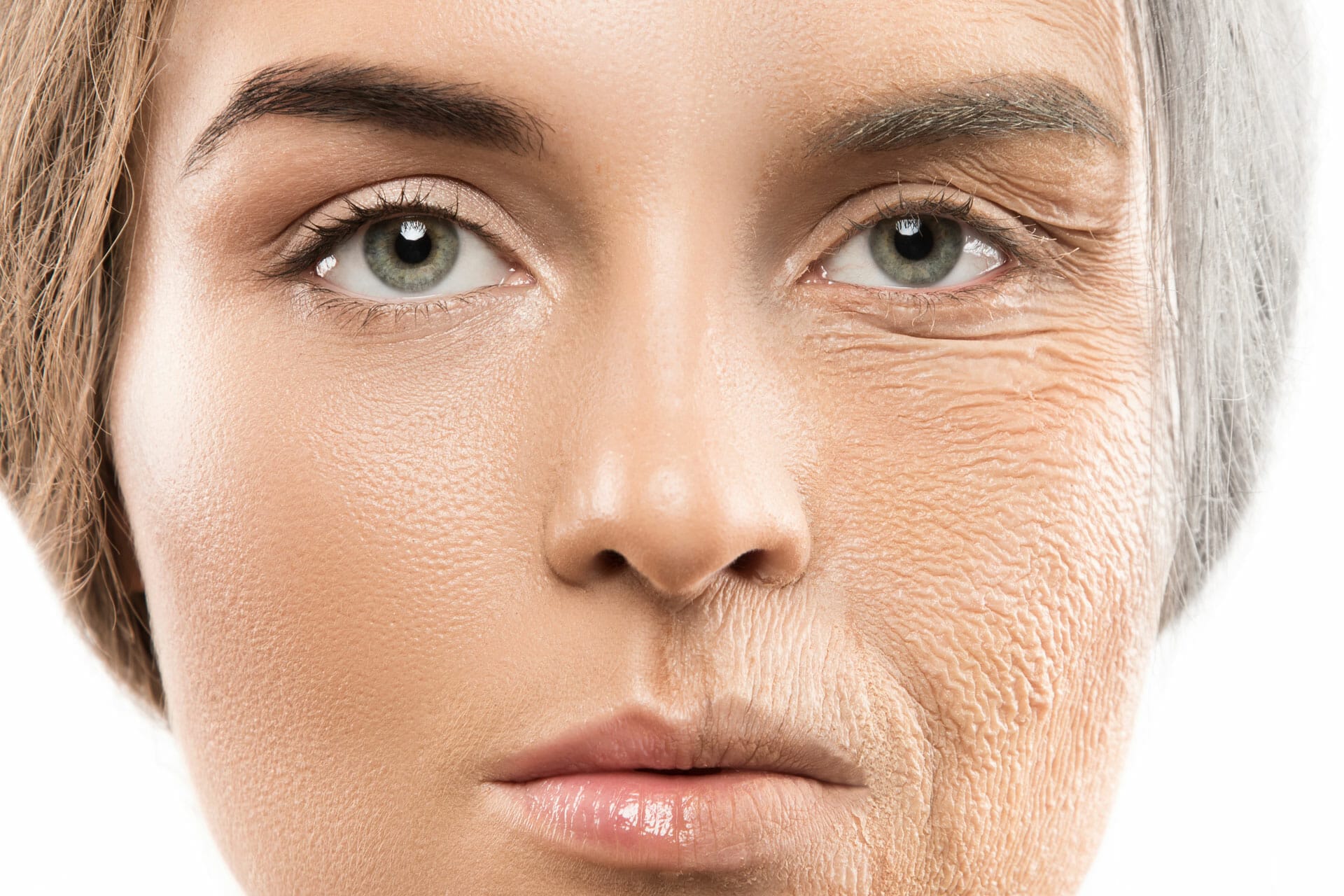 Comparison of young and old woman facial makeup